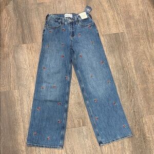 abercrombie kids Blue Denim Jeans with Red cherry Embroidery